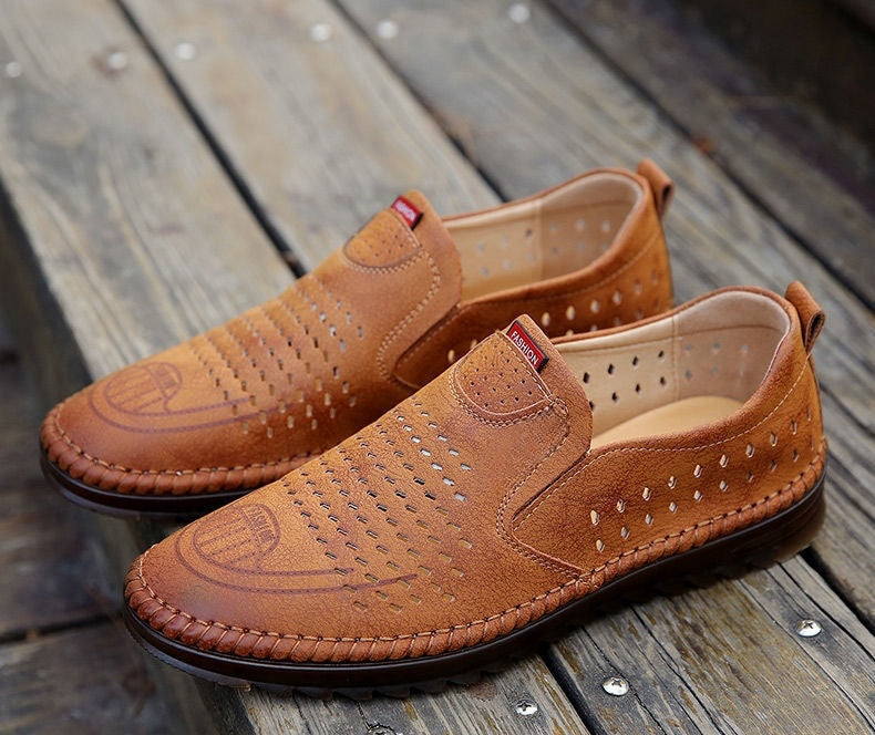 👟 Zapatos casuales de cuero genuino hechos a mano para exteriores para hombres